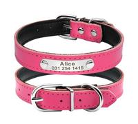 Personalized Adjustable Leather Lined Cat Dog Collar With ID Tag Nameplate For Shiba Inu Poodle Beagle Pug Chihuahua,B,XS