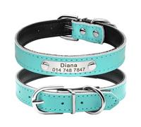 Personalized Adjustable Leather Lined Cat Dog Collar With ID Tag Nameplate For Shiba Inu Poodle Beagle Pug Chihuahua,Blue,XS
