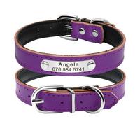 Personalized Adjustable Leather Lined Cat Dog Collar With ID Tag Nameplate For Shiba Inu Poodle Beagle Pug Chihuahua,PURPLE,M