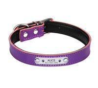 Personalized Adjustable Leather Puppy Kitten Collar With ID Name Phone Number Tag Nameplate For Shiba Inu Poodle Chihuahua Pug,Purple,M