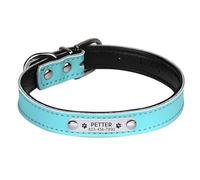 Personalized Adjustable Leather Puppy Kitten Collar With ID Name Phone Number Tag Nameplate For Shiba Inu Poodle Chihuahua Pug,Blue,M