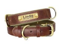Personalized Adjustable PU Leather ID Name Plate Dog Collar Padded Dog Collar Custom Engraved Pet Name Collar For Chihuahua Pug French Bulldog Labrador,Coffee,M