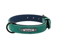 Personalized Adjustable Pu Leather With D-Ring ID Name Phone Number Tag Nameplate Dog Collar For Pit Bulldog Sheepdog,Green,2xl