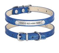 Personalized Adjustable Puppy Kitten Collar With ID Name And Phone Number Tag For Shiba Inu Pug Chihuahua Poodle,Blue,XS