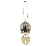 Personalized African Elephant Car Rearview Mirror Ornament Double Side Custom Photo Picture Car Hanging Pendant Accessories Alloy Angel Wings Vehicle Decoration Golden