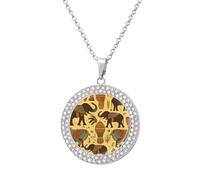 Personalized African Elephant Necklace Personalized Picture Circle Chain Necklace 20 Inch Round Dog Tag Pendant with Photos Memorial Jewelry for St, One Size, Titanium Steel, Rhinestone