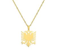 Personalized Albanian Eagle Map Pendant Necklace Water Wave Chain Women'S Clavicle Chain People Berber Party Jewelry Women Fashion Patriotic Jewelry Ethnic Party Birthday Gifts,Gold Color,45Cm Or 17.