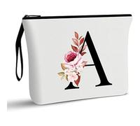 Personalized Alphabet Flower Print Cosmetic Bag,Letter Canvas Cosmetic Bag,Travel Makeup Organiser,Portable Travel Printed Storage,for Best Friend,Bride Bridesmaid Cosmetic Bags