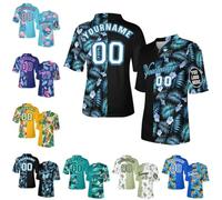 Personalized American Football Player Name Number & Logo Hawaiian Palm Leaf Shirts for Men Women Youth Custom Football Jerseys Soccer Sports Team Uniform Short Sleeve Sports Uniform