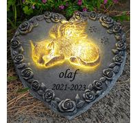 Personalized Angel Cat Memorial Stone Engrave with Name, Solar Cat Memorial Statue, 8" * 7.7" * 3"