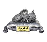Personalized Angel Cat Urns for Ashes, Angel Cat Sleeping On Pillow Cremation Urn, Cat Memorial Stone, Pet Grave Markers for Cat Memorial Tombstone, Cat Statue Headstone, 7.9" x 7" x 5.1"