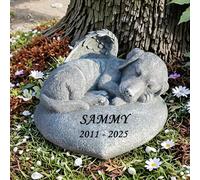 Personalized Angel Dog Statue Memorial Stones Grave Markers With A Sleeping Puppy On The Top，Dog Sympathy Memorial Gifts.