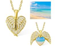 Personalized Angel Wings Heart Photo Necklace, Custom 925 Sterling Silver/Brass Heart Picture Wing Pendant Locket | Memorial Jewelry Gift for Women & Men