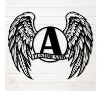 Personalized Angel Wings Metal Sign - Custom Initial Wall Art with Name - Guardian Angel-Inspired Iron Decoration for Home, Memorial, or Outdoor Space (Style-A)