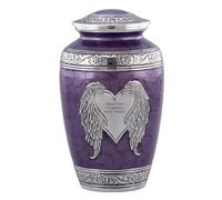 Personalized Angel Wings Urn - Custom Loving Angel Wings Cremation Urn for Ashes - Angel Wings & Heart Adult Urn - Large Wings of Love Memorial Urn with Velvet Bag (Purple)