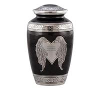 Personalized Angel Wings Urn - Custom Loving Angel Wings Cremation Urn for Ashes - Handcrafted Angel Wings & Heart Adult Urn - Large Wings of Love Memorial Urn with Velvet Bag (Black)