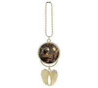 Personalized Animal Playing Piano Car Rearview Mirror Ornament Double Side Custom Photo Picture Car Hanging Pendant Accessories Alloy Angel Wings Vehicle Decoration Golden