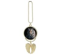 Personalized Animal Tiger Car Rearview Mirror Ornament Double Side Custom Photo Picture Car Hanging Pendant Accessories Alloy Angel Wings Vehicle Decoration Golden