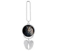 Personalized Animal Tiger Car Rearview Mirror Ornament Double Side Custom Photo Picture Car Hanging Pendant Accessories Alloy Angel Wings Vehicle Decoration Silver