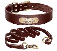Personalized Anti-Loss With ID Name Phone Number Tag Dog Training Collar Leash Suit Suitable For Poodle Pit Bull Bull Collie,Brown,XL