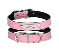 Personalized Anti-lost Adjustable Leather Dog Cat Collar With ID Name Phone Number Tag For Shiba Inu Poodle Pug Chihuahua,A,M