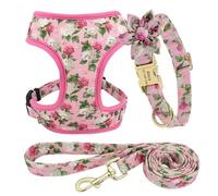 Personalized Anti-lost Adjustable Printed Nylon Dog Collar Harness Leash Set For Pug Shiba Inu Chihuahua Labrador,A,M