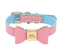 Personalized Anti-lost Adjustable PU Leather Cat Dog Collar With ID Tag Bowknot For Shiba Inu Pug Chihuahua Beagle,A,M