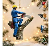Personalized Arborist Chainsaw Christmas Ornament Custom Name Tree Climber Tree Cutting Ornaments 2D Flat Acrylic Xmas Tree Hanging Decor Gift for Lumberjack Logger Dad Husband Forestry Worker