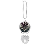 Personalized Art Deco Geometric Pattern Car Rearview Mirror Ornament Double Side Custom Photo Picture Car Hanging Pendant Accessories Alloy Angel Wings Vehicle Decoration Silver