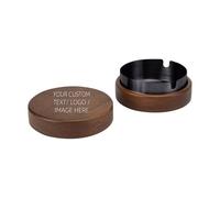 Personalized Ashtray, Add Your Photo Logo Text Stainless steel/Wood Ash Tray Custom Home Ashtray for Office Restaurants Indoor/Outdoor Tabletop Decoration Birthday Fathers Day (Black)