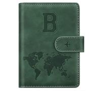 Personalized B Passport Holder Cover Initial Letter Travel Wallet RFID Blocking Passport Cover Credit Card Holder Case Passport Book Holders for Women and Men, Pine Green-B