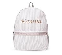 Personalized Baby Backpacks | Monogrammed Toddler Backpacks | Seersucker Backpack | Preschool Book Bag | Personalized Baby Gifts (Off-White,30.5 * 10 * 38CM)