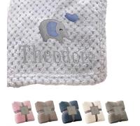 Personalized Baby Blanket with Name, Personalised Baby Blanket Embroidered with Name & Elephant Design, Cute Customised Elephant Blankets for Babies Girl Boys Gifts Birthday