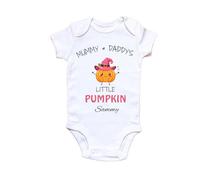 Personalized Baby Bodysuit & Bib - “Mummy’s & Daddy’s Little Pumpkin” Outfit with Custom Name - Cute Halloween Baby Clothes for Boys & Girls - Newborn & Infant Gift (Mam + Dad Girls, 18-24 Months)