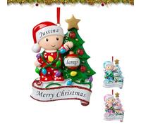Personalized Baby Christmas Ornament,Baby's First Christmas Ornament,Red Girl/Boy in Pajamas with Christmas Tree Decoration,Baby's First Keepsake Ornament,Customizable Name Date Blessing Ornament
