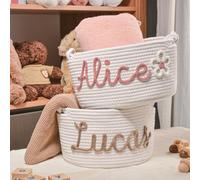 Personalized Baby Gift Basket,Baby Girl Boy Rope Cotton Baby Shower Basket,Toys Basket,Custom Name Baby Basket,Baby Toys Storage Organizer Nursery Decor Gifts (M-19X13X35CM)