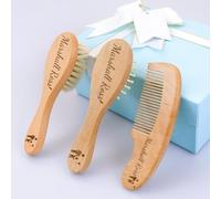 Personalized Baby Hair Brush and Comb Set for Newborn - Custom Wooden Toddler Set With Soft Goat Bristle, Cradle Cap Brush Perfect for Baby Registry (B)