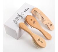 Personalized Baby Hair Brush & Comb Set with Soft Goat Bristles,Custom Laser Engraved Name,Newborn Grooming Kit with Birth Flower Gift Box (October)