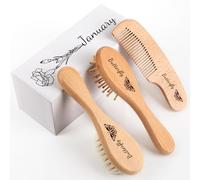 Personalized Baby Hair Brush & Comb Set with Soft Goat Bristles,Custom Laser Engraved Name,Newborn Grooming Kit with Birth Flower Gift Box (January)