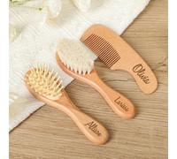 Personalized Baby Hairbrushes Natural Wooden Hairbrush Baby Brush Set for Newborns Custom Birthday Flower with Name Wood Infant Hair Brush Birth/Baptism/Birthday Baby Shower Gifts