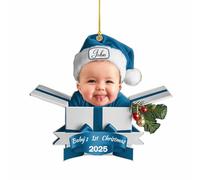 Personalized Baby’s First Christmas Ornament, Custom Baby Face 2D Flat Acrylic Keepsake with Name and Date, My 1st Christmas Ornament for Baby, Newborn Keepsake Gift Box