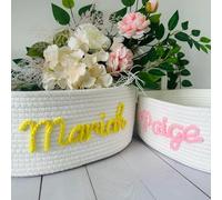Personalized Baby Shower Basket Children's Baptism Storage Basket Cotton Rope Clothes Storage Basket for Toys Dirty Clothes (M)