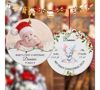 Personalized Babys First Christmas Bauble 2024, Babys 1st Christmas Bauble Customized Baby Photo Christmas Ceramic Decoration, Gift for Newborn from Mom and Dad (Round)