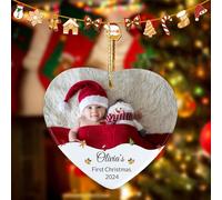 Personalized Babys First Christmas Bauble 2024, Customized Baby Photo Christmas Ceramic Decoration, Gift for Newborn from Mom and Dad (Heart)