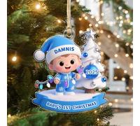 Personalized Baby's First Christmas Ornament with Name Portrait Custom My 1st Christmas 2D Flat Blue Acrylic Ornament Newborn Xmas Tree Ornaments Keepsake Gift from New Dad Mom Grandparents,04