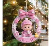 Personalized Baby's First Christmas Ornament with Name Portrait Custom My 1st Christmas 2D Flat Pink Acrylic Ornament Newborn Xmas Tree Ornaments Keepsake Gift from New Dad Mom Grandparents,05