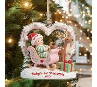 Personalized Baby's First Christmas Ornament with Name Portrait Custom My 1st Christmas 2D Flat Pink Acrylic Ornament Newborn Xmas Tree Ornaments Keepsake Gift from New Dad Mom Grandparents,02