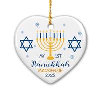 Personalized Baby's First Hanukkah Ceramic Ornament Christmas 2024, My 1ST Hanukkah Christmas Keepsake Gifts for Baby Boys Girls, Hanukkah Candles Xmas Tree Decor, Custom Name & Year Ornament Xmas