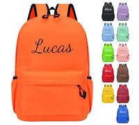 Personalized Backpack with Embroidered Name Casual Daypacks Travel Backpack Water-Resistant Rucksack Large Capacity Children School Bags for Girls Boys (Orange)