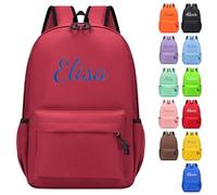Personalized Backpack with Embroidered Name Casual Daypacks Travel Backpack Water-Resistant Rucksack Large Capacity Children School Bags for Girls Boys (Wine)